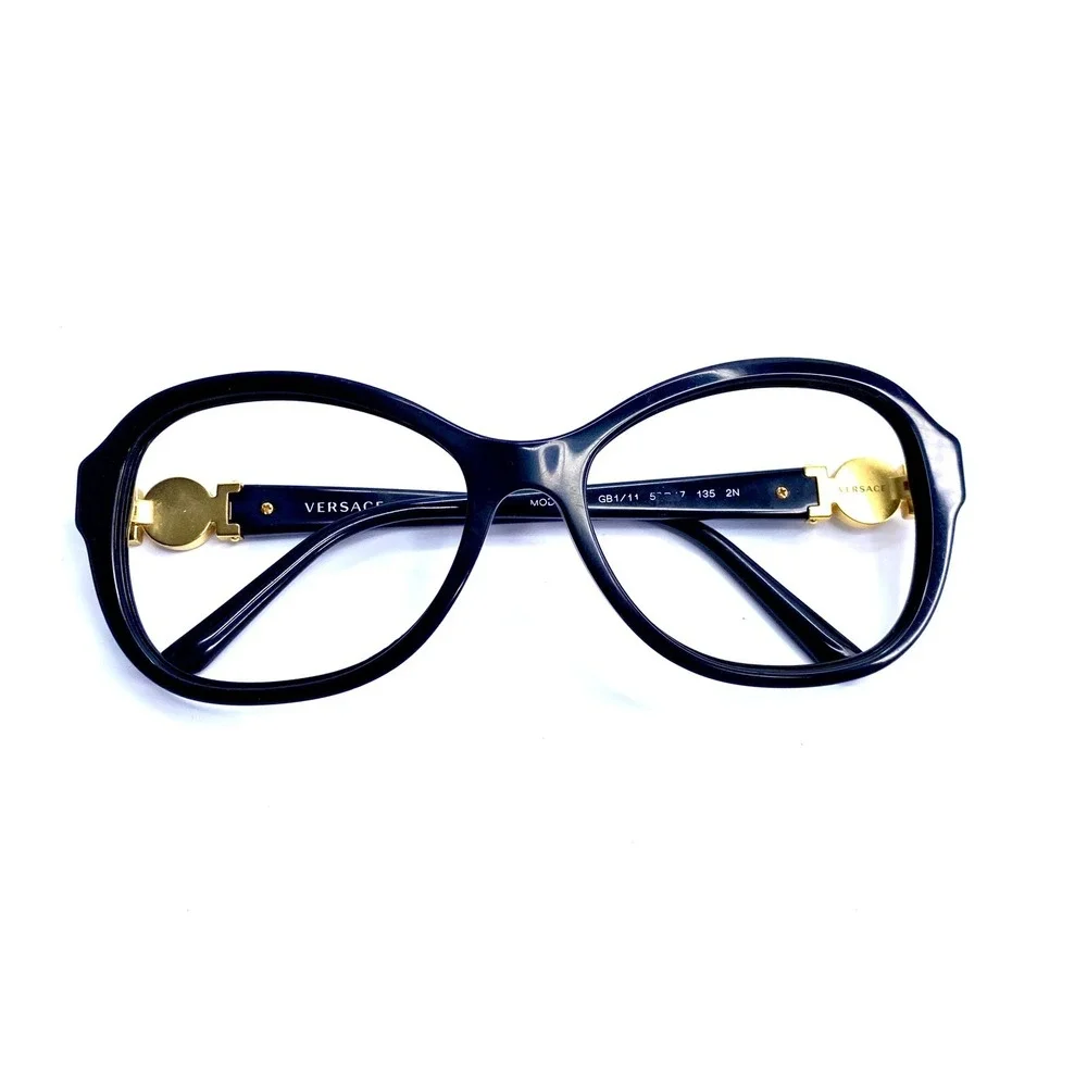 Versace Black Oval Eyeglasses Gold Medusa Temple Italy MOD 4262 GB1/11 55 17 140